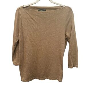 Lauren Ralph Lauren Shimmering Metallic Gold Blouse Stretchy Holidays Party Sz L